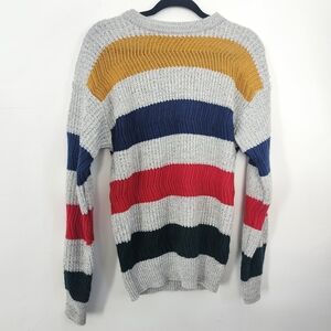 Vintage Striped Crewneck Sweater - Gray, Yellow, Blue, Red, Green
